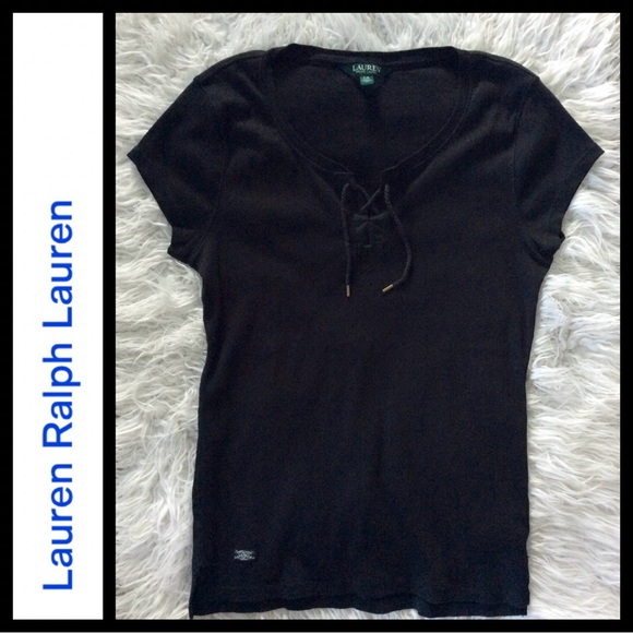 NWOT Lauren Ralph Lauren Lace Up Ribbed Tee - Picture 3 of 6